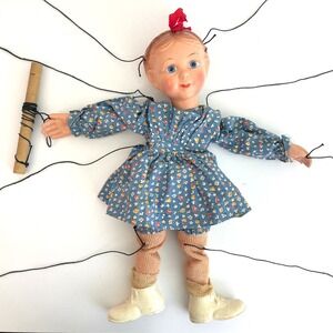 Vintage Antique 30s Effanbee Emily Ann Marionette Puppet Girl Wooden Control 12"